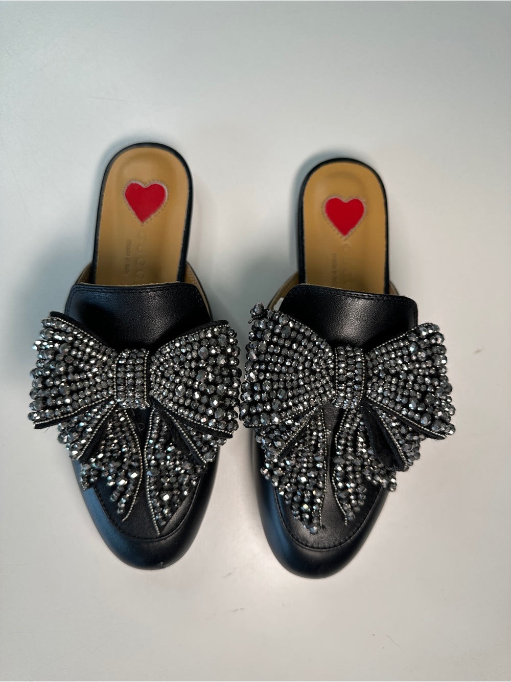 Women’s Gucci Black Crystal Bow Slip-On Mules 35 5